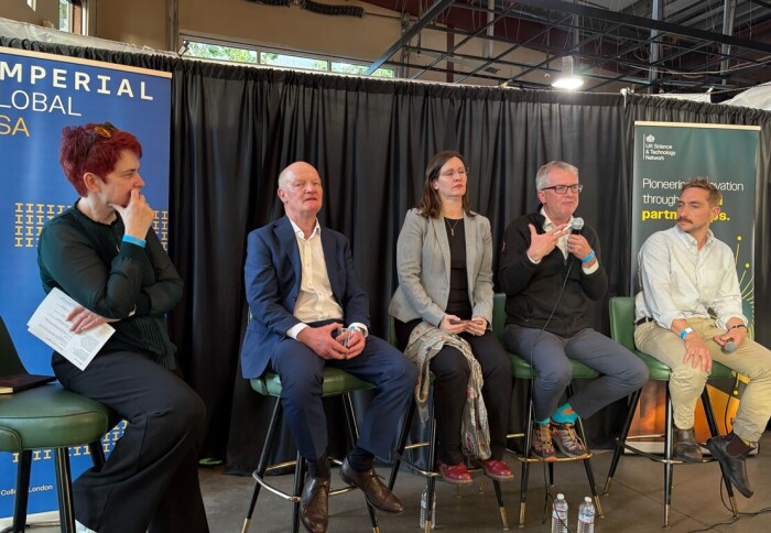Prof Mary Ryan and panel at Un Synbio reception